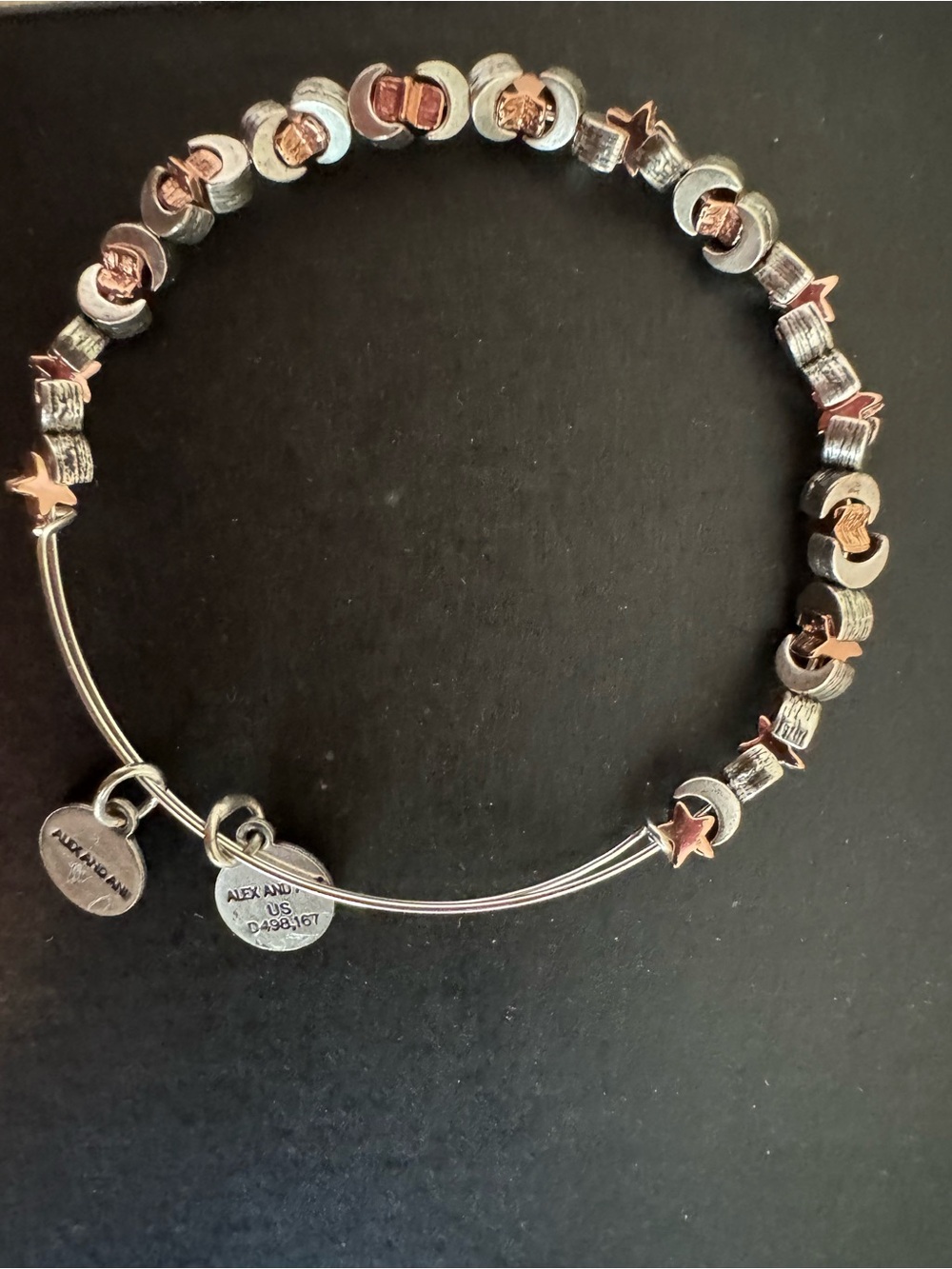 Alex and Ani Silver and Rose Gold Star Bead Expandable Bracelet